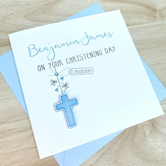 Handmade Personalised Christening Card  - Boys Christening Card